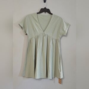 Shein Frenchy  NWT Sage Green V-neck Baby Doll Dress Size S/4